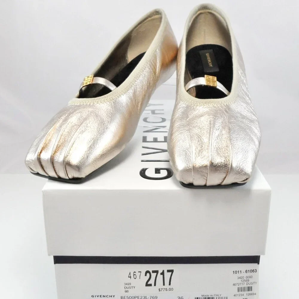 NIB$775 GIVENCHY Embellished Pleated Metallic 4G Ballerina Slip-On Flats 36 6 - Picture 11 of 16